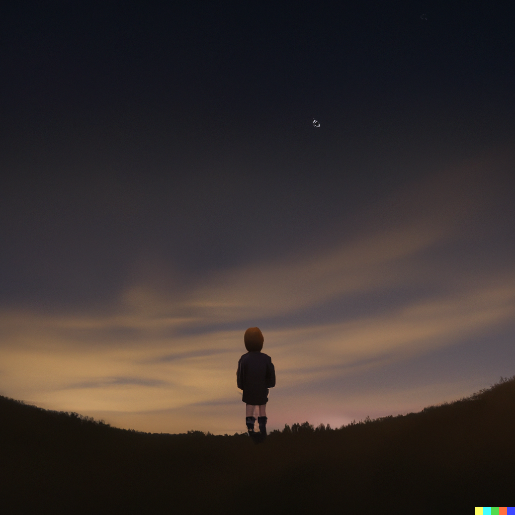 Child looking out into night sky