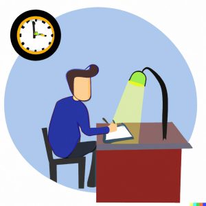 Man working at desk with clock