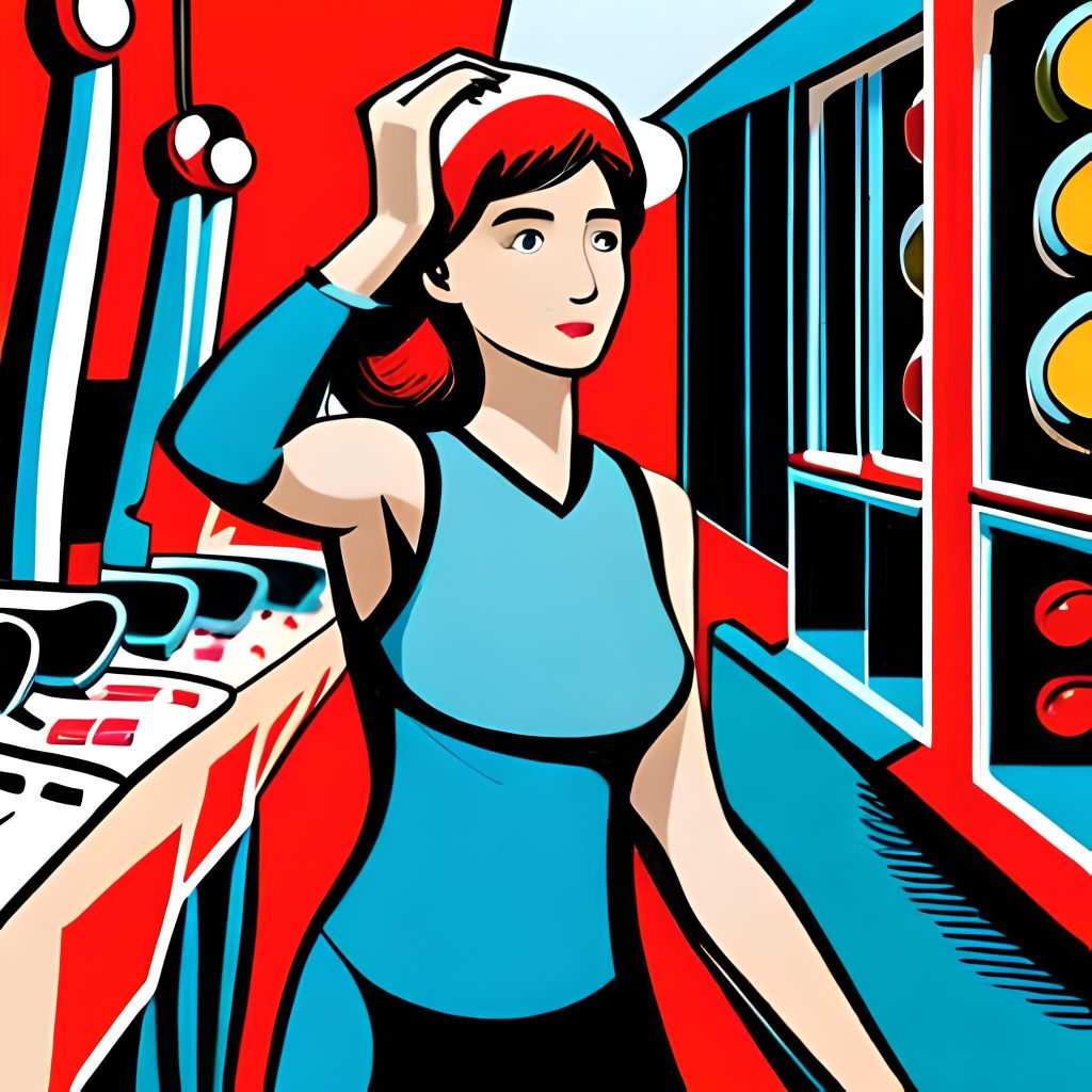 Woman deciding which slot machine to pull